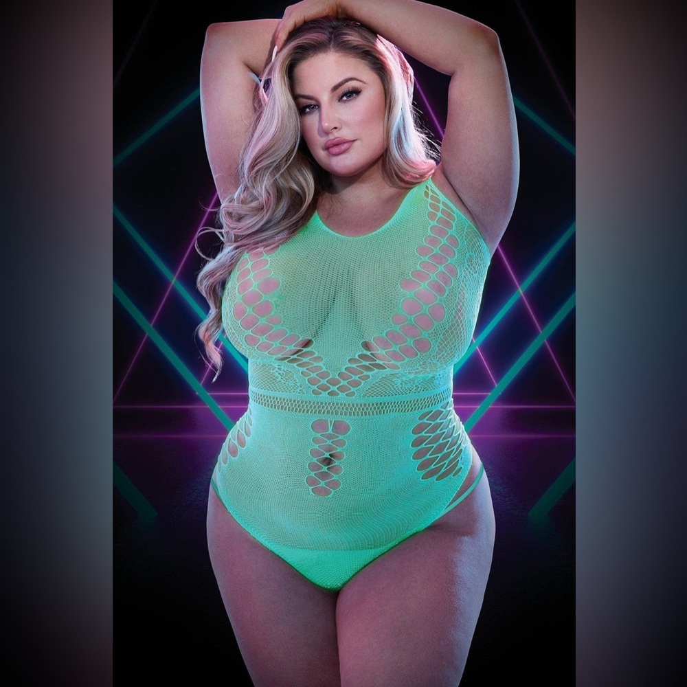 Lapdance glow in the dark cutout bodysuit with pasties, queen size